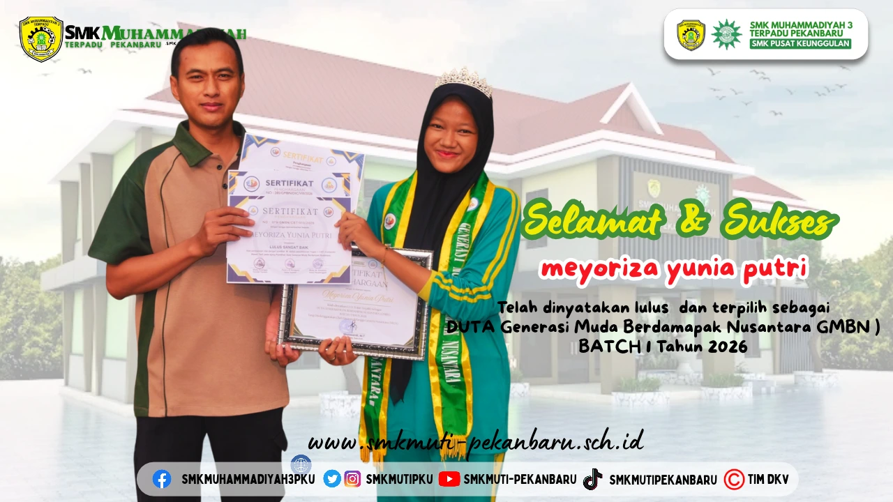 Meyoriza Yunia Putri siswi SMK Muhammadiyah 3 Terpadu Pekanbaru Duta Generasi Muda Berdampak Nusantara 2026